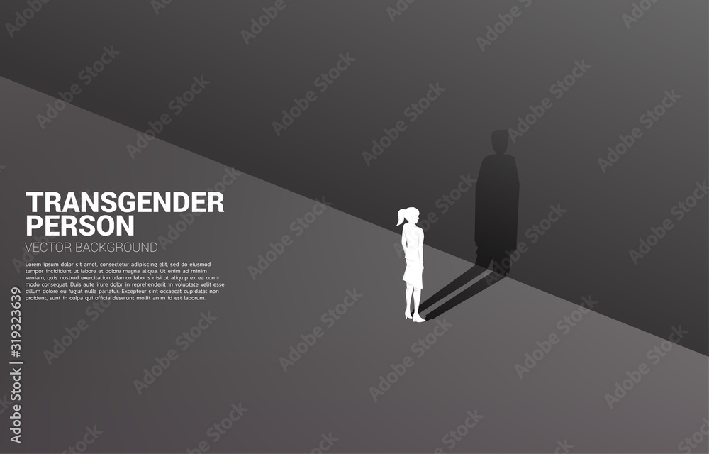 Silhouette of businesswoman and his shadow of businessman.concept of transgender persons and LBGT - obrazy, fototapety, plakaty 