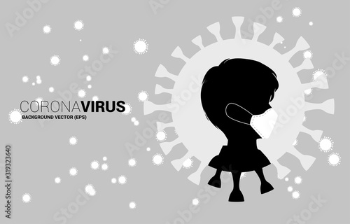Silhouette man with mask and particle wuhan or Corana virus background. Concept for flu sickness and illness.