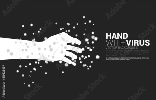 Human hand and particle wuhan and Corana virus background. Concept for flu sickness and illness.