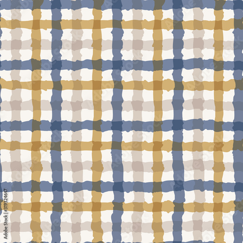 Hand drawn whimsical wonky gingham check  seamless pattern. Vector painterly textured organic irregular grunge grid background. Playful abstract geometric sketchy repeat all over print.