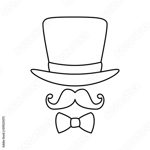 Isolated hat mustache and bowtie vector design