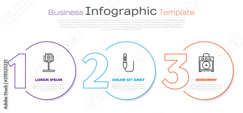 Set line Music stand, Audio jack and Guitar amplifier. Business infographic template. Vector