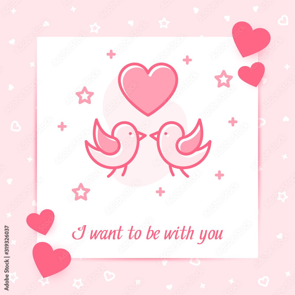 Two birds kiss valentine card heart love text icon