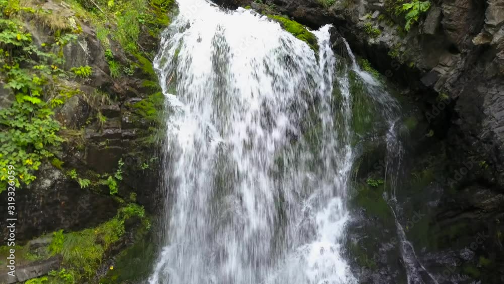 Large waterfall in the mountains in spring in the green 4k part2 Large waterfall in the mountains in spring in the green 4k part2