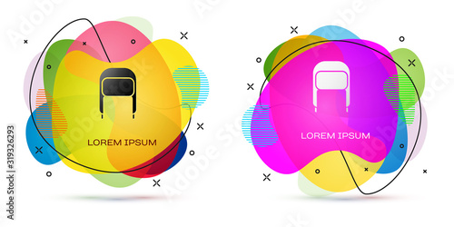 Color Winter hat with ear flaps icon isolated on white background. Abstract banner with liquid shapes. Vector Illustration