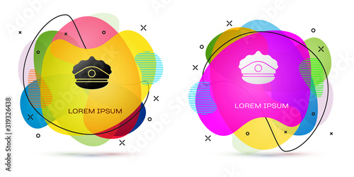 Color Police cap with cockade icon isolated on white background. Police hat sign. Abstract banner with liquid shapes. Vector Illustration