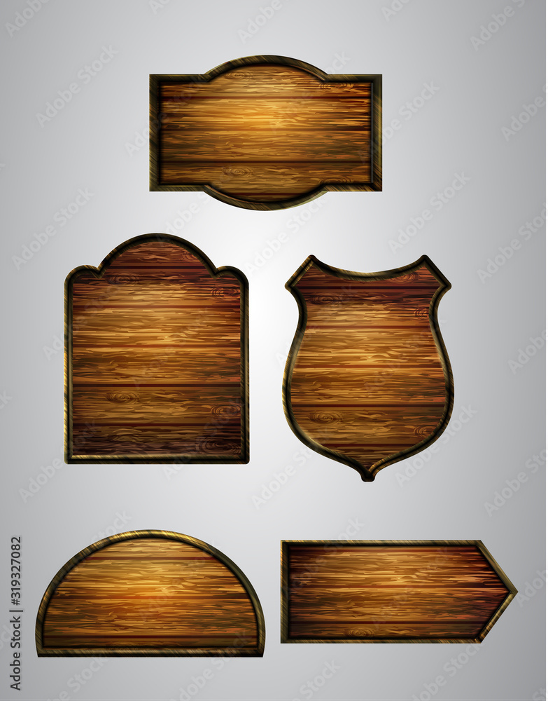 Naklejka premium Vector realistic illustration of wooden signboard