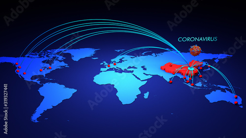 Obraz na płótnie Coronavirus Map, Tracking the Spread of the Outbreak in the world map