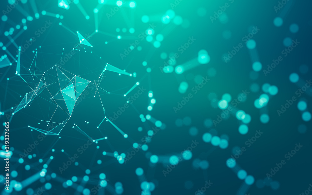 Obraz premium Abstract background. Molecules technology with polygonal shapes, connecting dots and lines. Connection structure. Big data visualization.