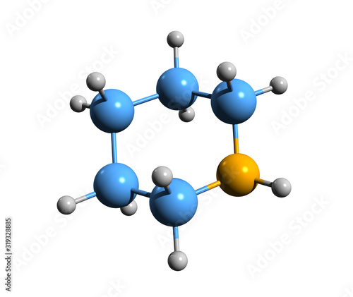 3D image of piperidine skeletal formula - molecular chemical structure of azinane isolated on white background photo