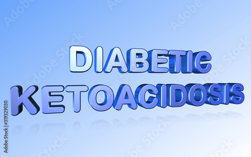 3D rendering diabetic ketoacidosis word - DKA complication of diabetes letter design isolated on blue background photo