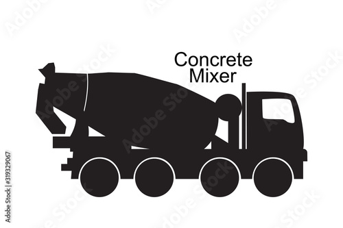 Concrete mixer truck black silhouette. Vector illustration isolated on white