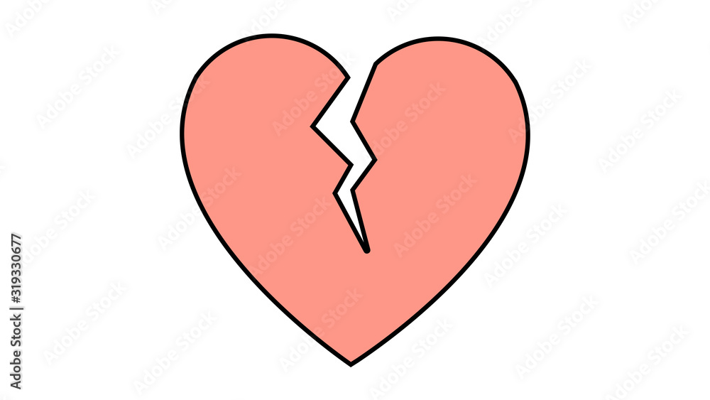 Simple flat style icon of a beautiful broken cracked heart for the holiday of love on Valentine's Day or March 8th. Vector illustration