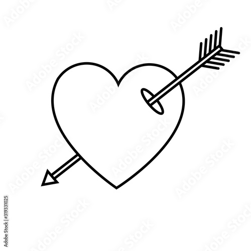 Black and white linear simple icon of a beautiful heart pierced by an arrow of a cupid for the feast of love on Valentine's Day or March 8. Vector illustration