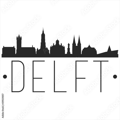Delft Netherlands. City Skyline. Silhouette City. Design Vector. Famous Monuments.