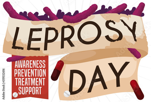 Ribbon like Sick and Healthy Skin to Commemorate Leprosy Day, Vector Illustration