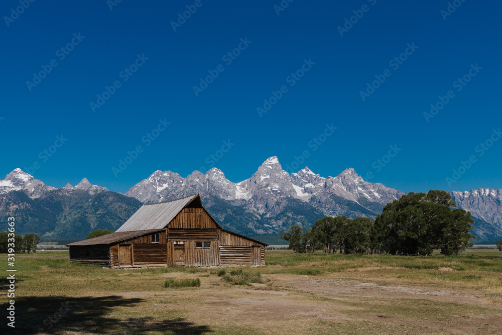Barn and Grand Tetons in Wyoming