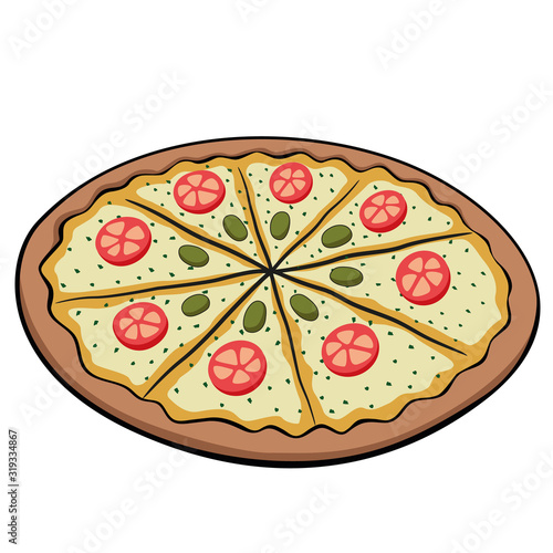 Pizza food illustration of mozzarella, cheese, salami. Ideal for catalogs, newsletters and institutional food material