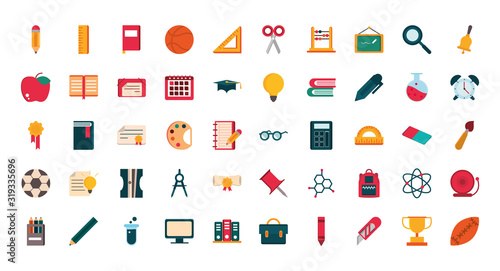 set of supply stationery education school icon design