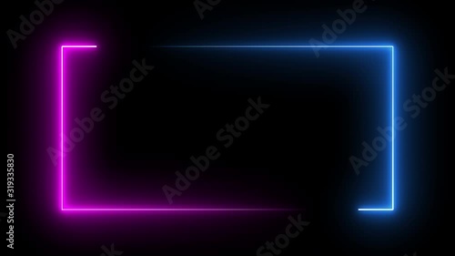 Square rectangle picture frame with two tone neon color motion graphic on isolated black background. Blue and pink light moveing for overlay element. 4K footage video effect seamless loop. Empty space photo