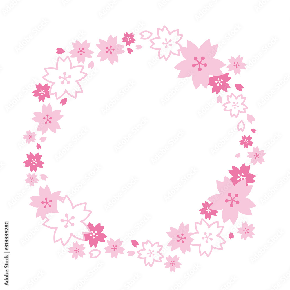 可愛い桜の花の丸型デコレーションフレーム