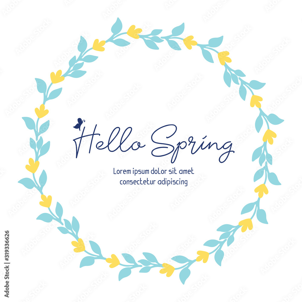 Yellow floral frame design and unique leaf pattern, for hello spring poster design. Vector Yellow floral frame design and unique leaf pattern, for hello spring poster design. Vector