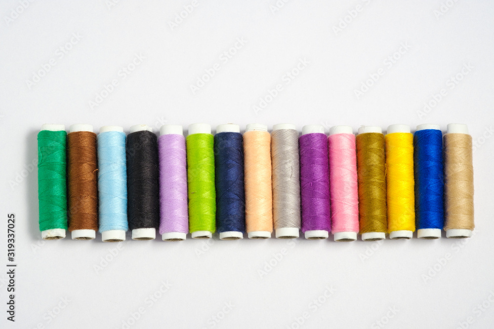 Top view of thread on white background Top view of thread on white background