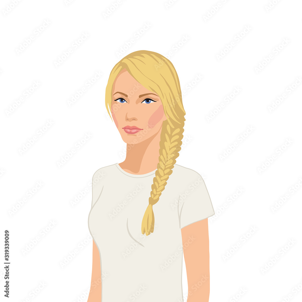 Flat realistic european woman on white background Flat realistic european woman on white background