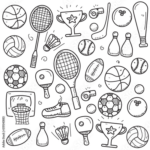 Set of sports doodle vector illustration in cute hand drawn style 