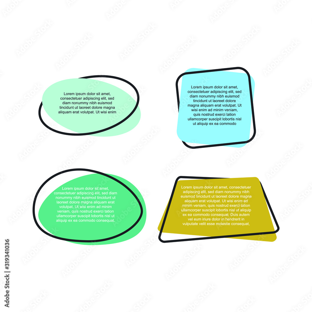 Colored quote speech bubble template. set different shape geometric texting boxes. Quotes form and speech box isolated on white background. Vector illustration.