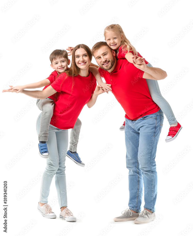 Portrait of happy family on white background Portrait of happy family on white background