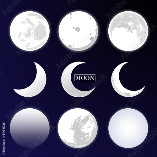 Set of full moon and half-moon. vector illustration.