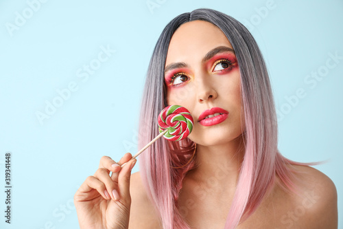 Young Woman with Pink Ombre...