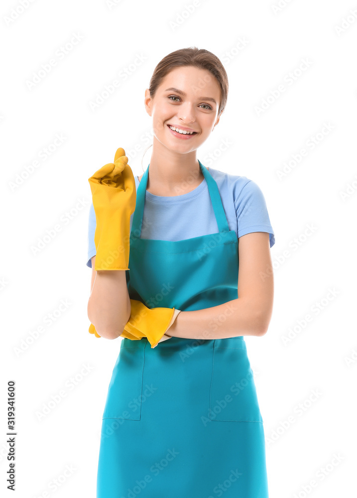 Portrait of janitor on white background Portrait of janitor on white background