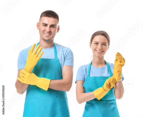 Portrait of janitors puttin...