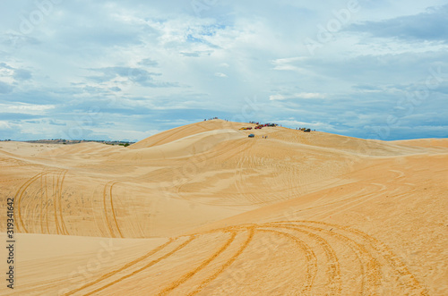 desert at white sand dunes mui ne with blue sky in vietnam