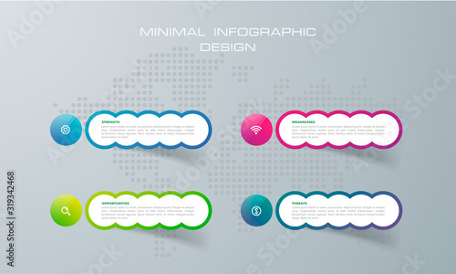 Info graphic template with 4 options, workflow, process chart, Timeline info graphics design vector diagram, annual report, web design, steps or processes. - Vector