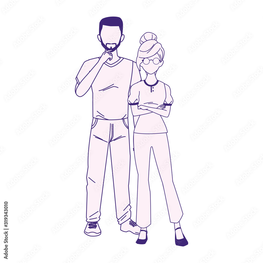 Young couple standing and wearing casual clothes Young couple standing and wearing casual clothes