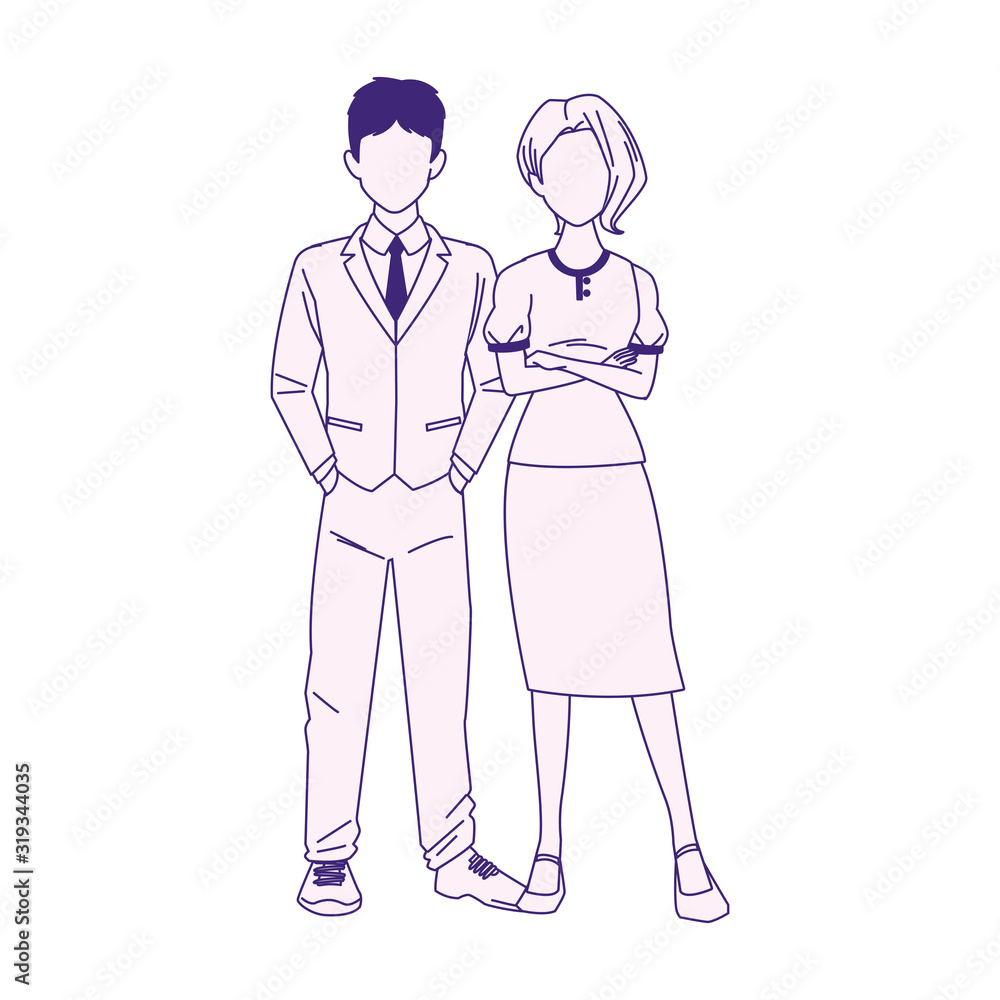 businessman and businesswoman standing, flat design businessman and businesswoman standing, flat design