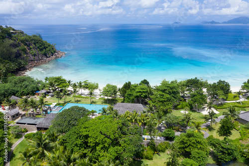 Anse Petit beach drone view in Mahe Island Seychelles 