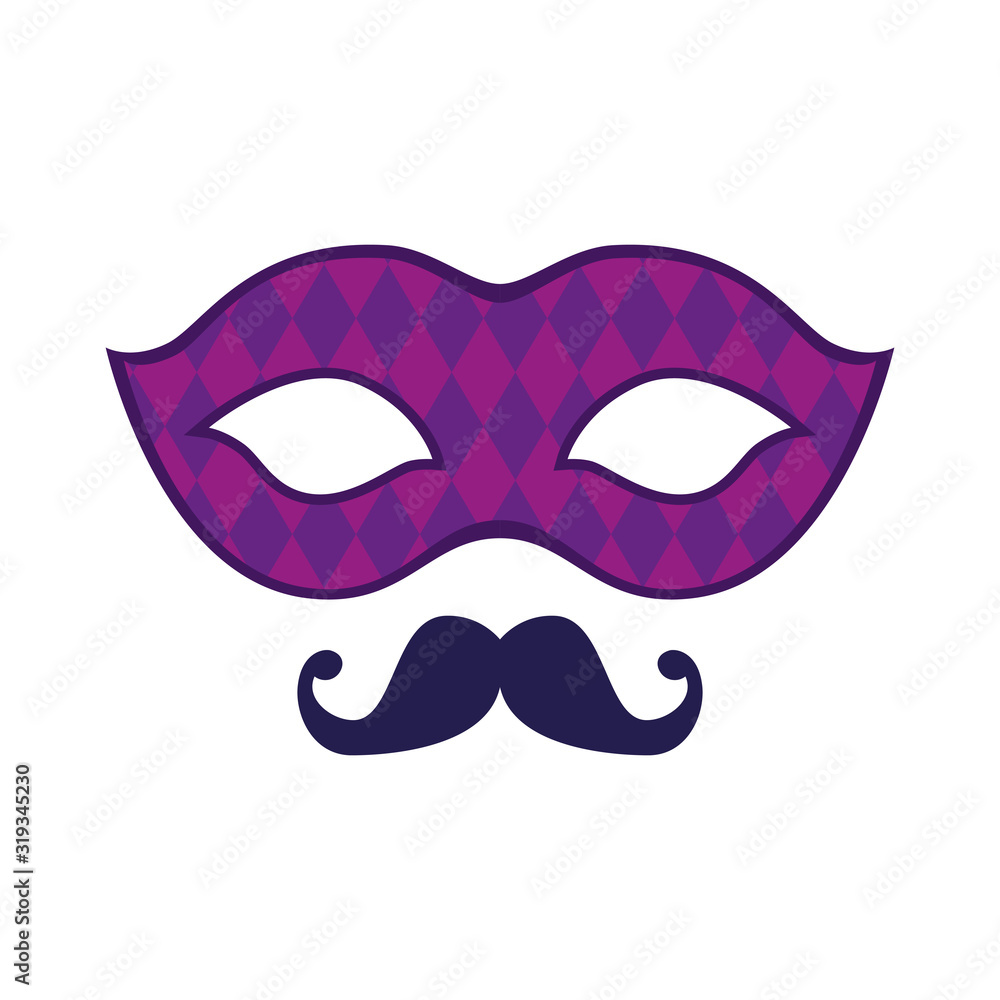 Isolated mardi gras mask and mustache vector design