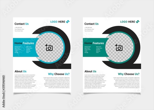 Business flyer estate template vector design, US letter brochure template blue and teal geometry shapes used for poster property leaflets, magazine property, and brochure cover property
