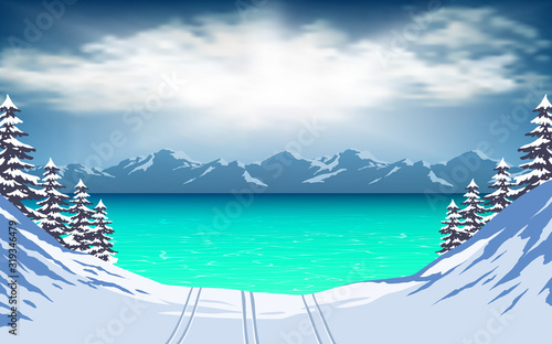 landscape of lagoon in winter	
