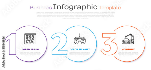 Set line Global technology or social network, Remote control and Industrial machine robotic robot arm hand. Business infographic template. Vector