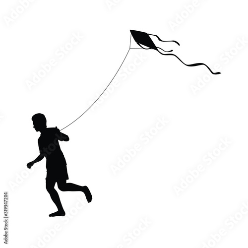 A boy is playing the kite silhouette vector