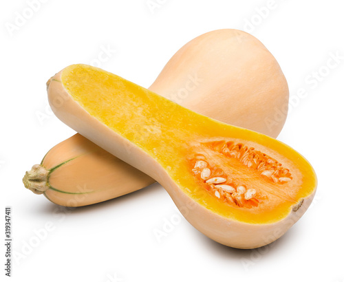 Butternut squash (Pumpkin) isolated on white with clipping path.