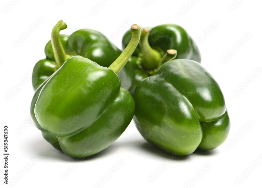 fresh green bell pepper (capsicum) on a white background fresh green bell pepper (capsicum) on a white background