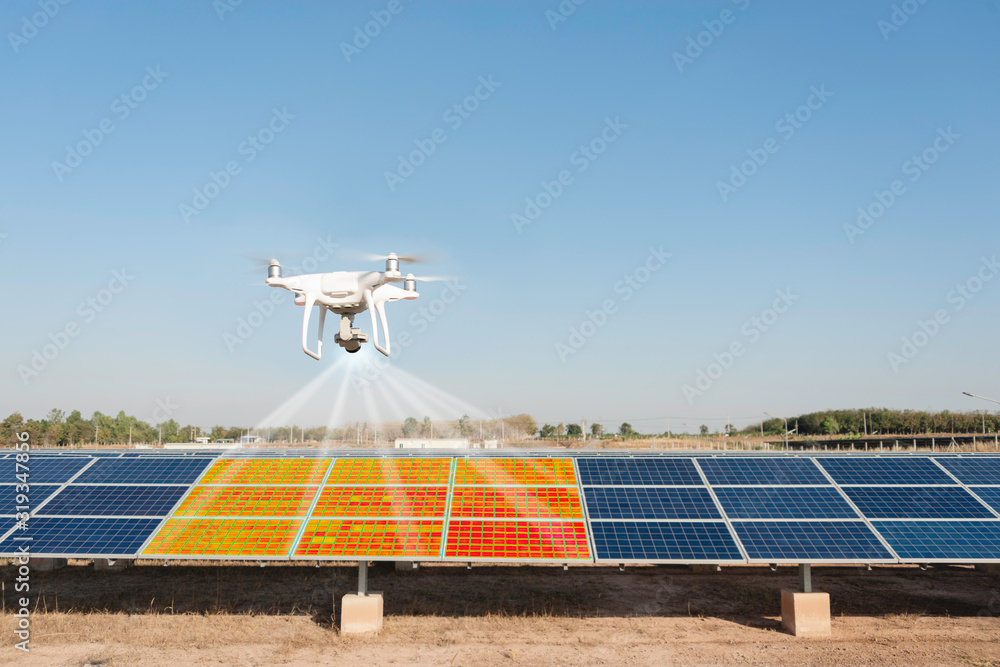 Using thermal drones in solar panel inspections. - obrazy, fototapety, plakaty 