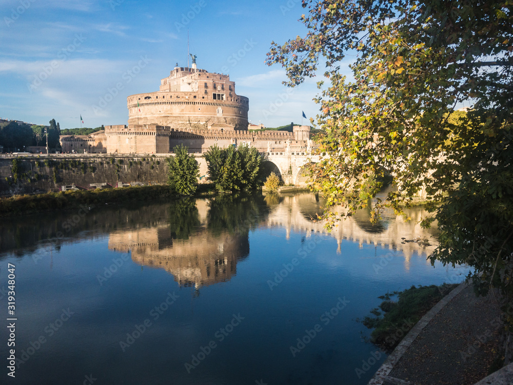 The Mausoleum of Hadrian or Castel Sant'Angelo (English: Castle of the Holy Angel) in Rome, Italy. It was initially commissioned by the Roman Emperor Hadrian as a mausoleum for his family. 