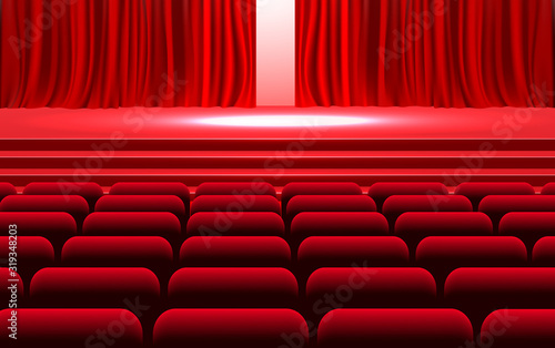 Red curtain with spotlight on the stage	